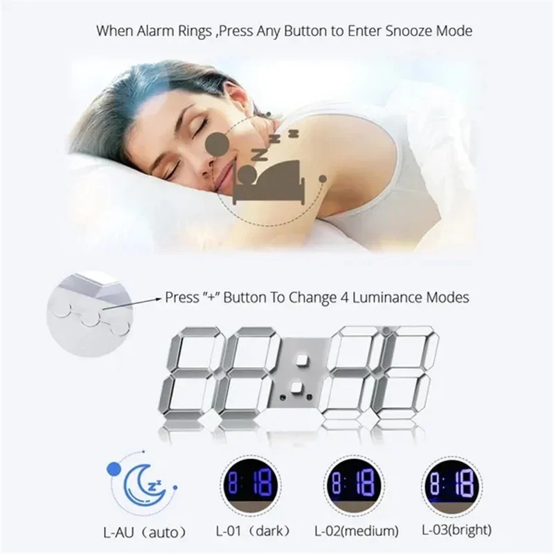 Lighting Home Decor Wall Clocks - ساعة حائط رقمية ثلاثية الأبعاد قابلة