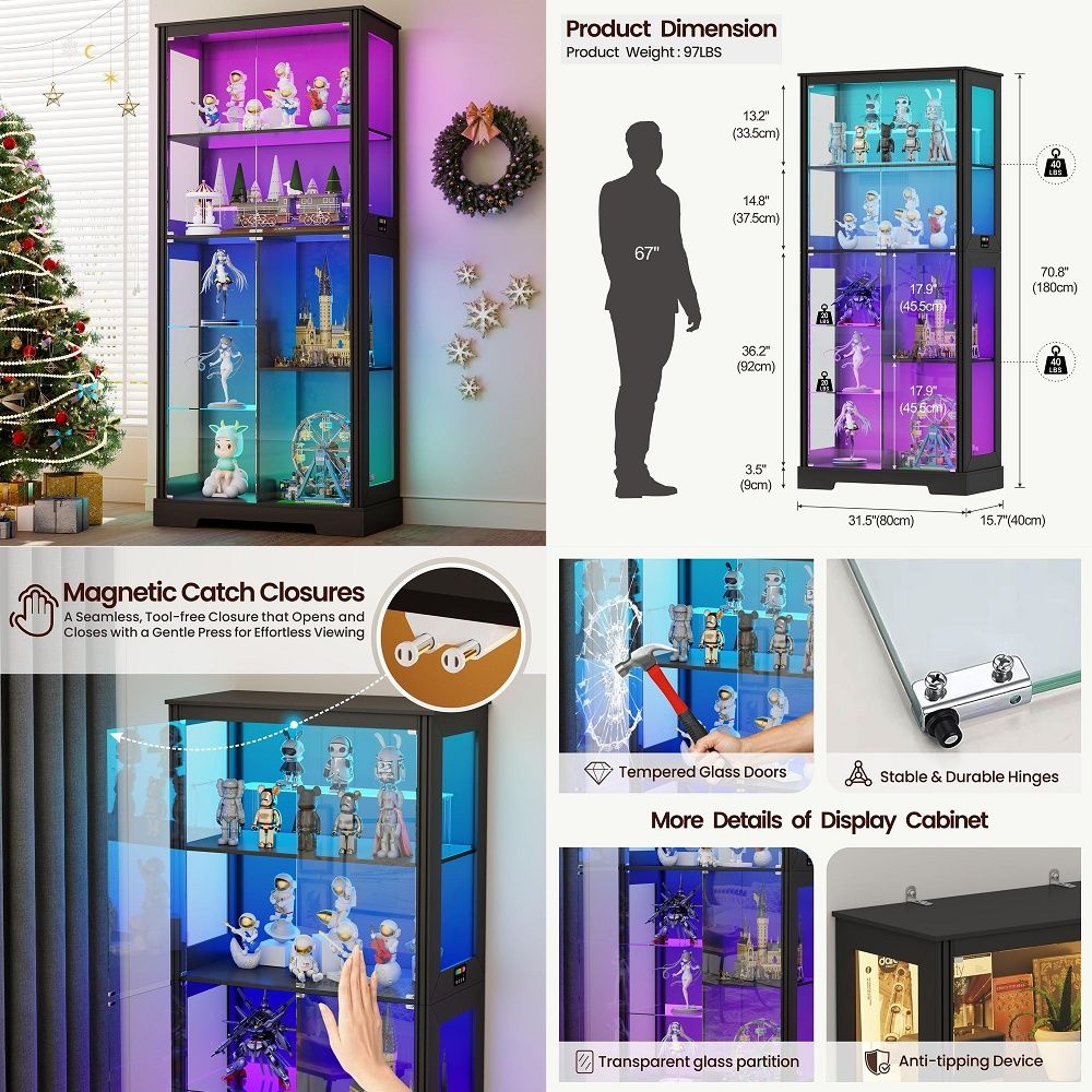 Lighting & Home Decor Studio - خزانة عرض زاوية مضاءة خشبية منحنية