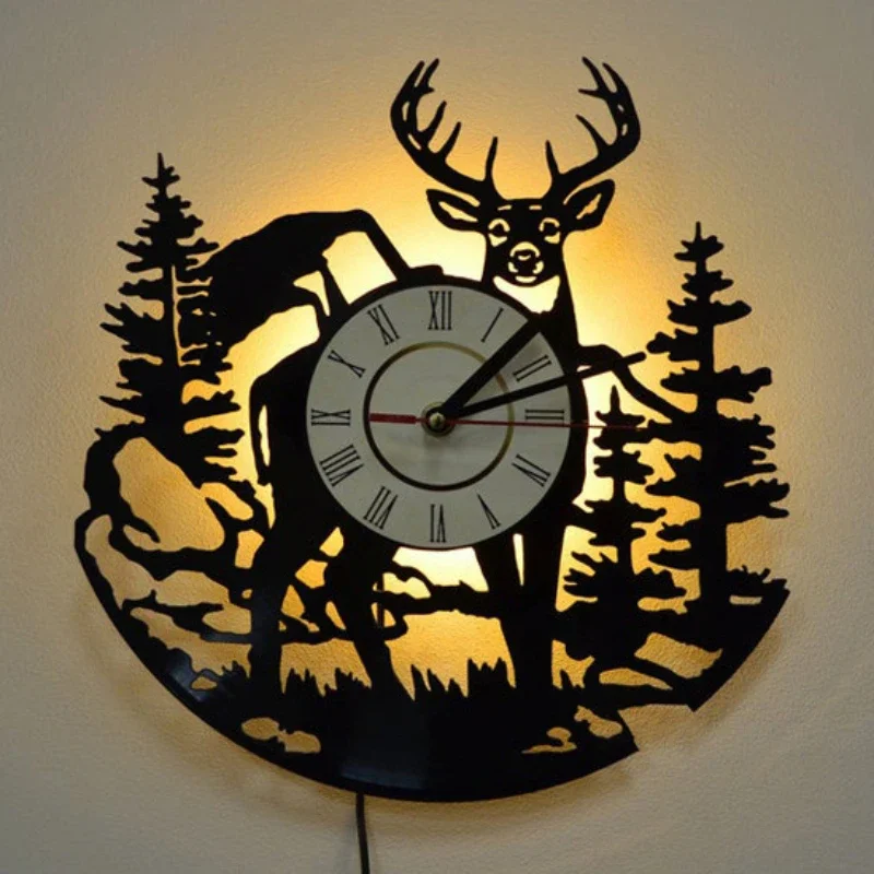 Lighting Home Decor Wall Clocks - غابة الغزلان مسجل فينيل ساعة حائط