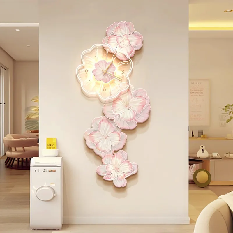 ساعة حائط فاخرة بضوء زهرة وردي - مراجعة Lighting Home Decor Wall Clocks وسعره