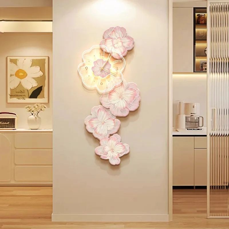 ساعة حائط فاخرة بضوء زهرة وردي - مراجعة Lighting Home Decor Wall Clocks وسعره