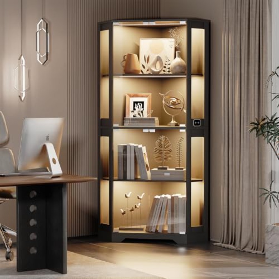 خزانة عرض زاوية مضاءة بأبواب ز - مراجعة Lighting & Home Decor Studio وسعره