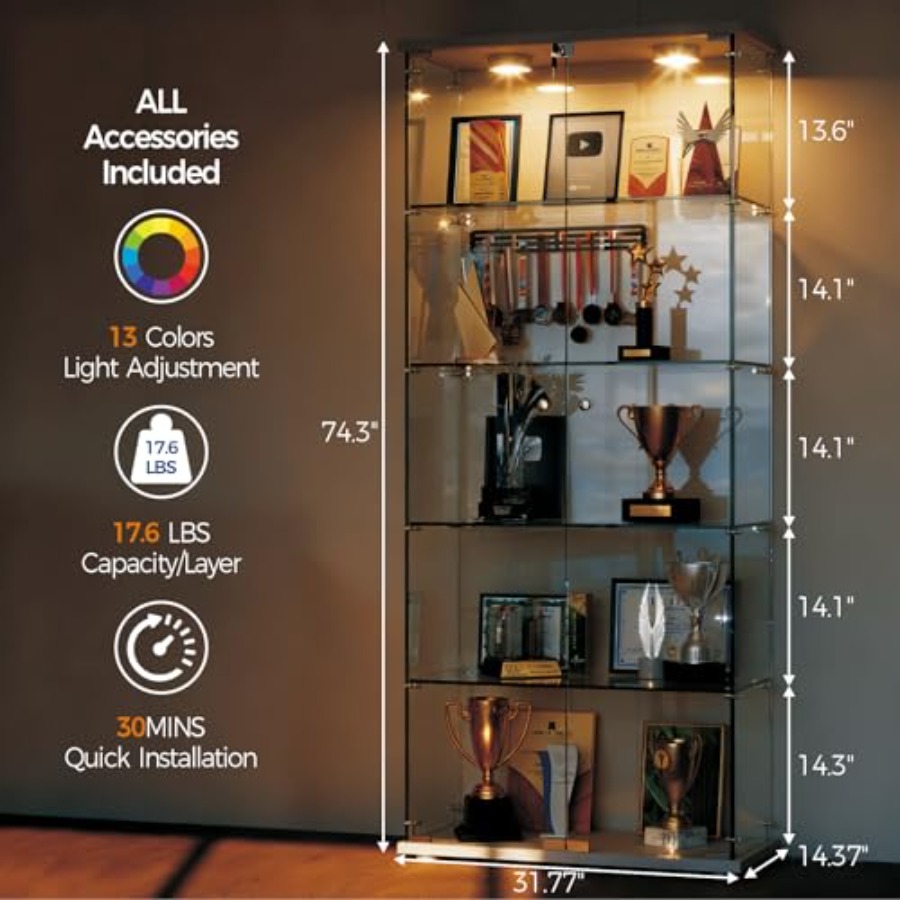 خزانة عرض بخمسة رفوف مع إضاءة  - مراجعة Lighting & Home Decor Studio وسعره