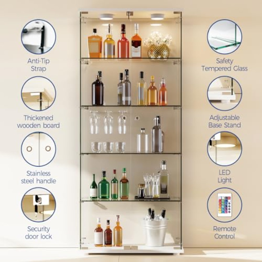 خزانة عرض بخمسة رفوف مع إضاءة  - مراجعة Lighting & Home Decor Studio وسعره