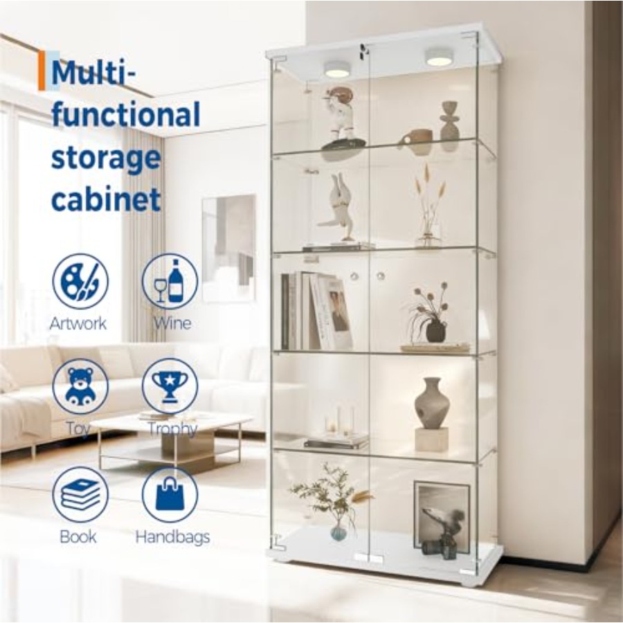 خزانة عرض بخمسة رفوف مع إضاءة  - مراجعة Lighting & Home Decor Studio وسعره