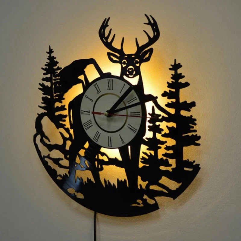 غابة الغزلان مسجل فينيل ساعة ح - مراجعة Lighting Home Decor Wall Clocks وسعره